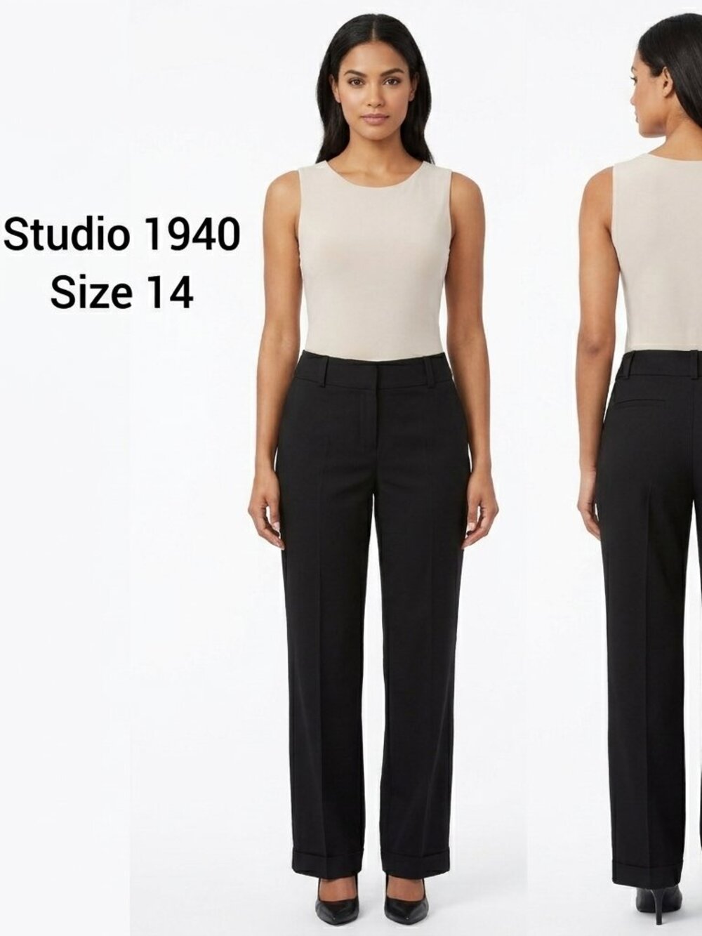 STUDIO 1940 Women's Slit Pocket Black Dress Flared Pants - 14 MED